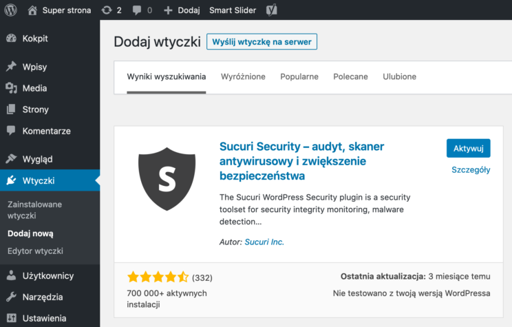 czyszczenie - instalacja sucuri security